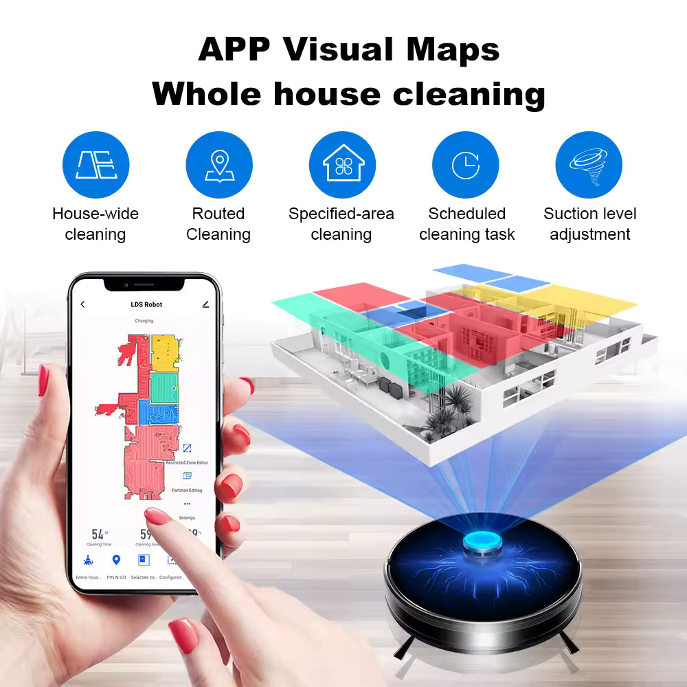 Robot aspirador Liectroux/LILIN X6, sistema láser, mapas multicapa, configuración de área restringida para limpieza de alfombras en el hogar