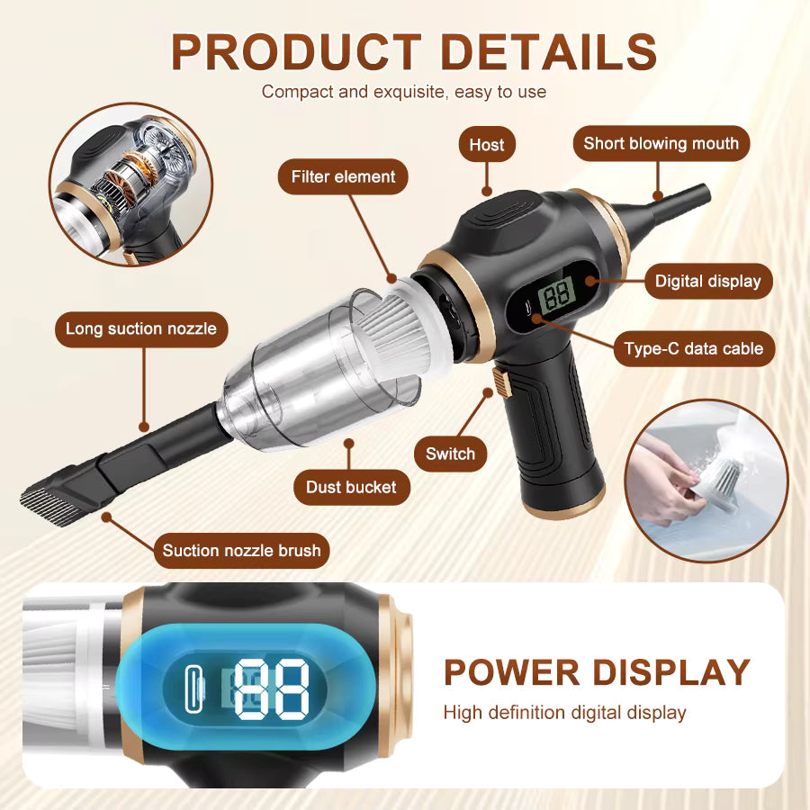 ABS Wireless Car Vacuum Cleaner - Household Appliance - Sofa - Office - High Power - Household Cleaning Machine - Carpet Cleaner