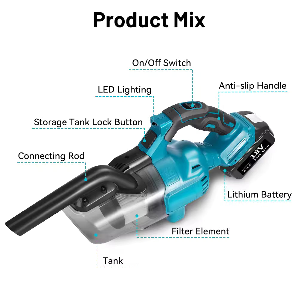 Electric Vacuum Cleaner Handheld Cordless Vacuum Home Car Dual Use Portable High Power Cleaning