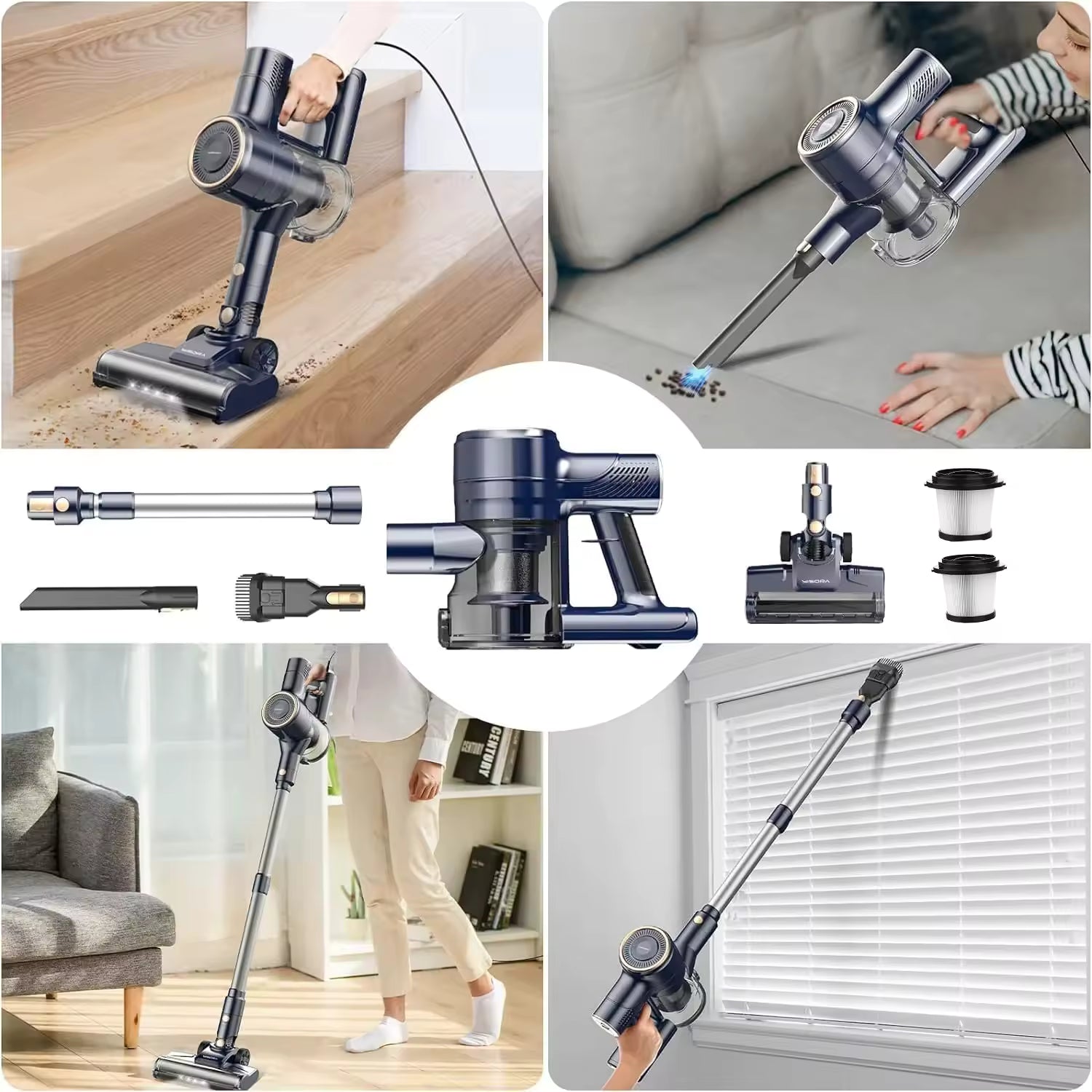 Corded Vacuum Cleaner Free-Stand Stick Vacuum 25KPa 600W Powerful 6 in1 Lightweight Handheld Cleaner for Carpet Pet Hair